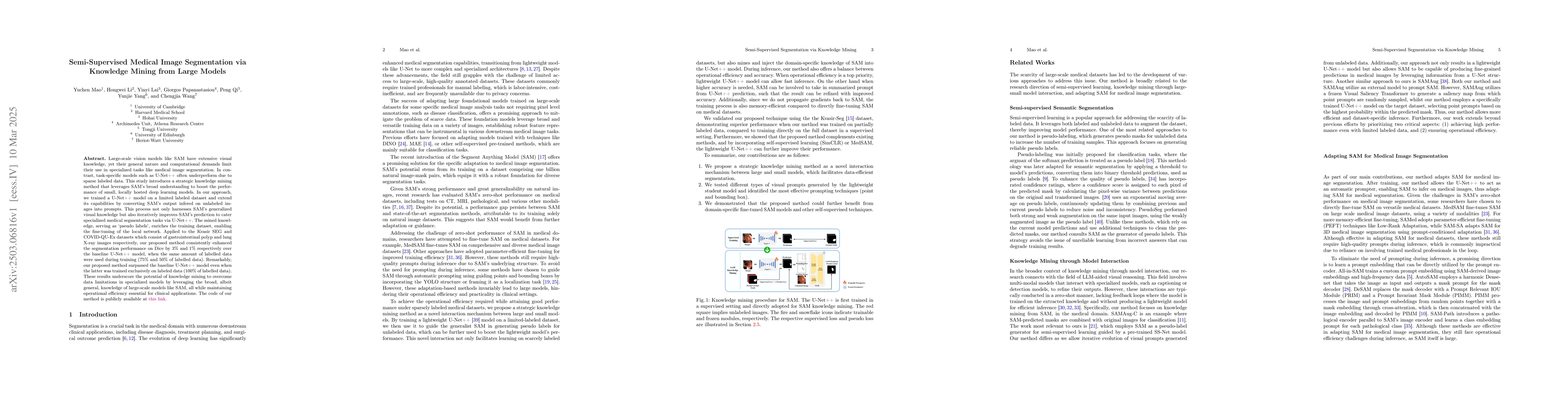 Thumbnail for Semi-Supervised Medical Image Segmentation via Knowledge Mining from
  Large Models