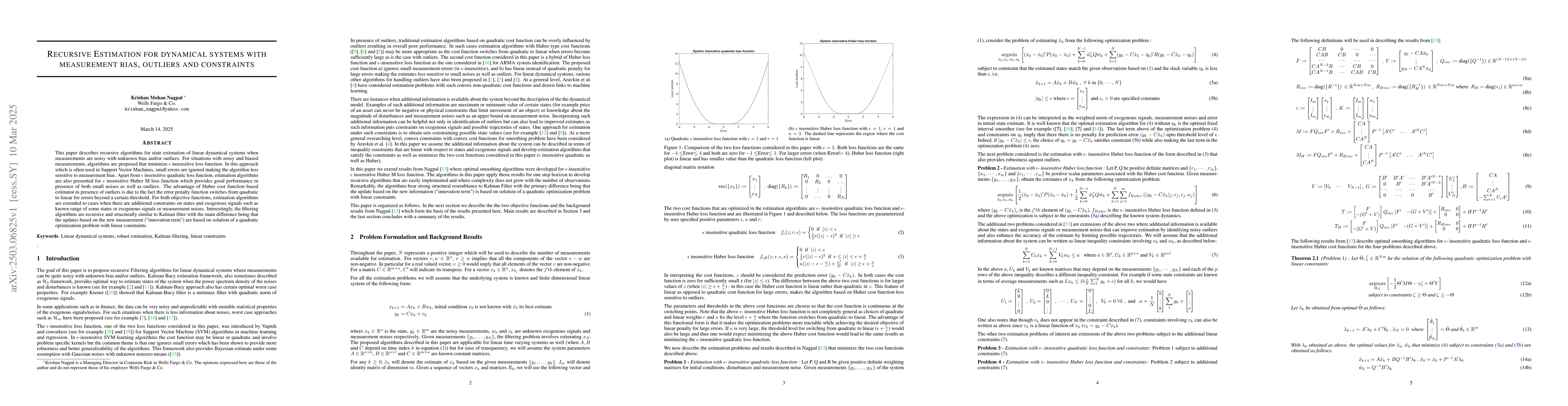 Thumbnail for Recursive Estimation for Dynamical Systems with Measurement Bias,
  Outliers and Constraints