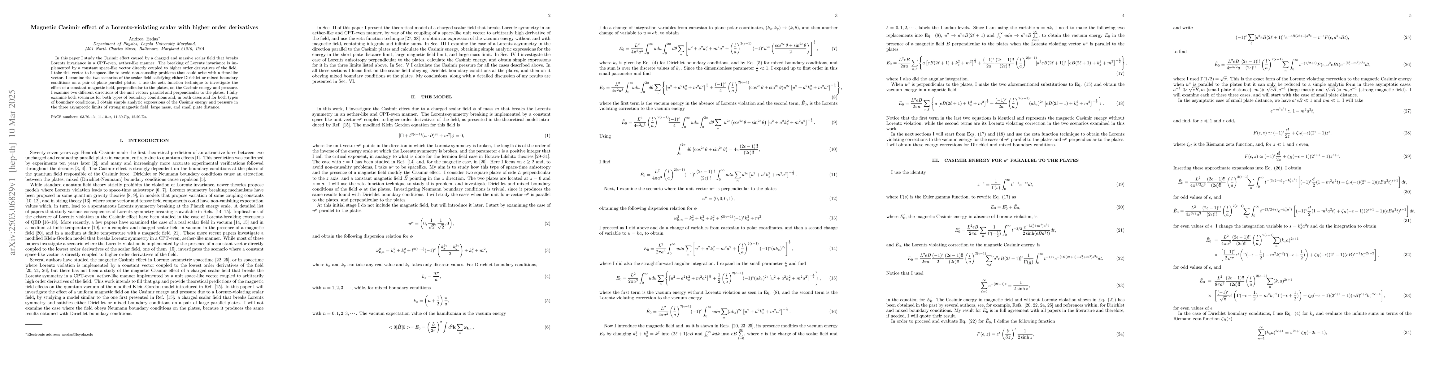 Thumbnail for Magnetic Casimir effect of a Lorentz-violating scalar with higher order
  derivatives