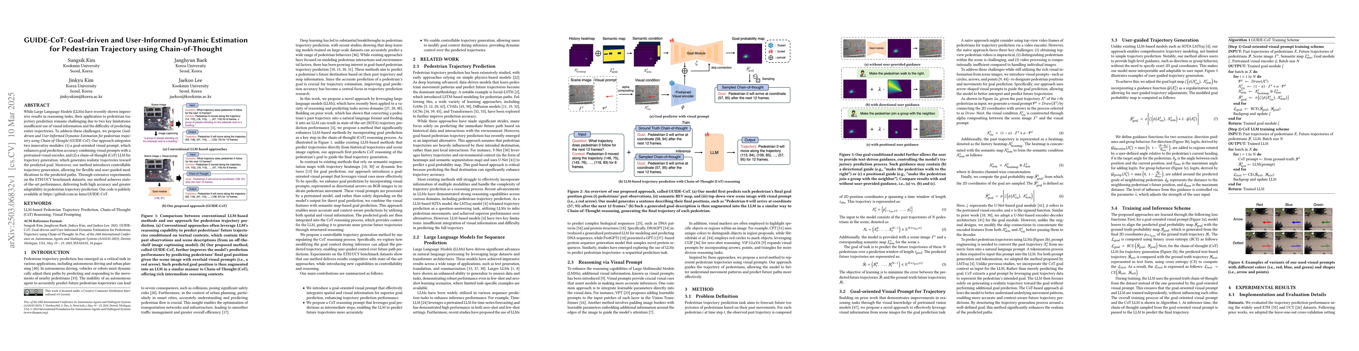 Thumbnail for GUIDE-CoT: Goal-driven and User-Informed Dynamic Estimation for
  Pedestrian Trajectory using Chain-of-Thought
