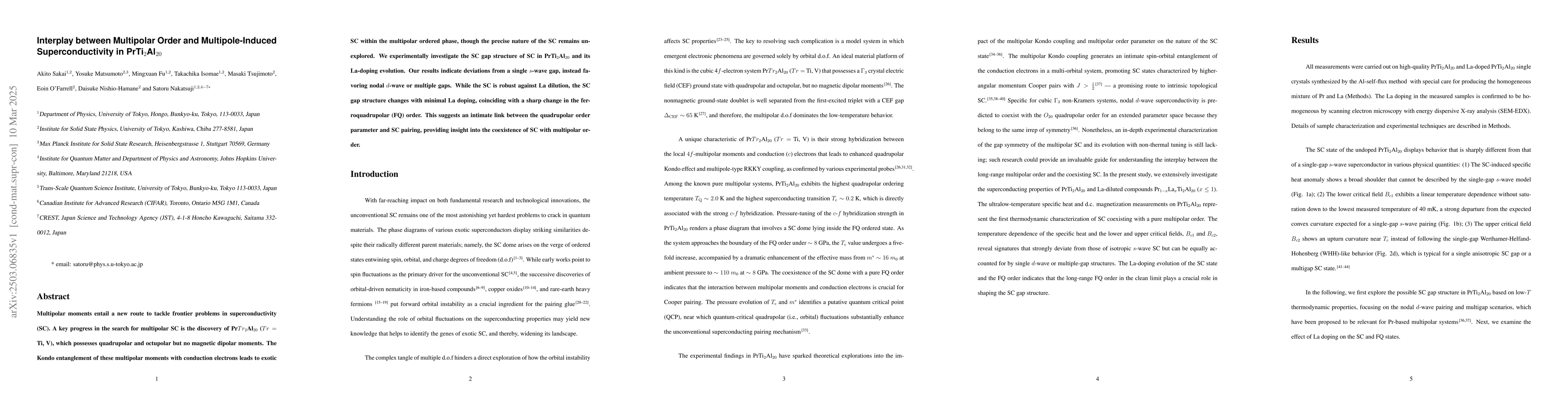 Thumbnail for Interplay between Multipolar Order and Multipole-Induced
  Superconductivity in PrTi$_{2}$Al$_{20}$