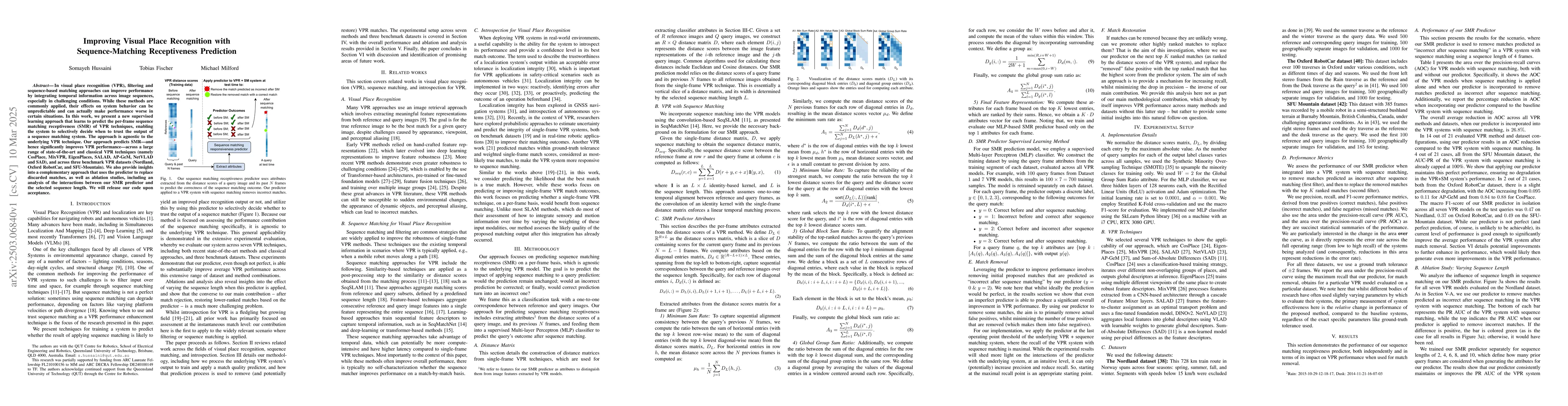 Thumbnail for Improving Visual Place Recognition with Sequence-Matching Receptiveness
  Prediction
