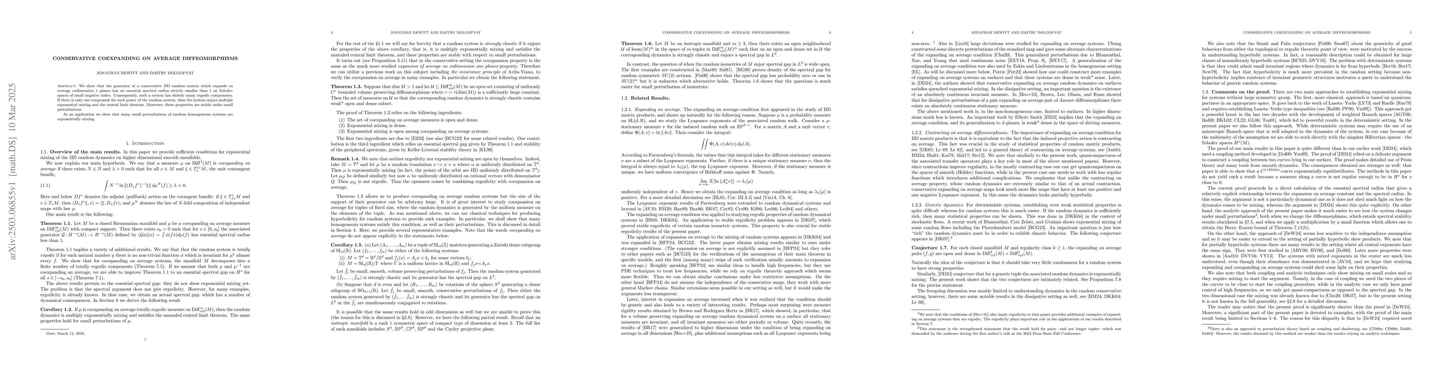Thumbnail for Conservative Coexpanding on Average Diffeomorphisms