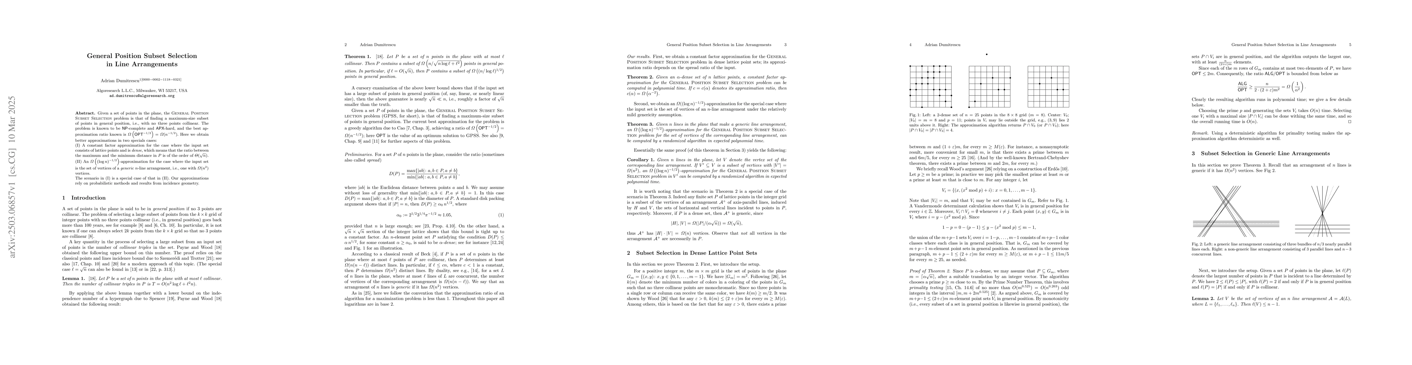Thumbnail for General Position Subset Selection in Line Arrangements