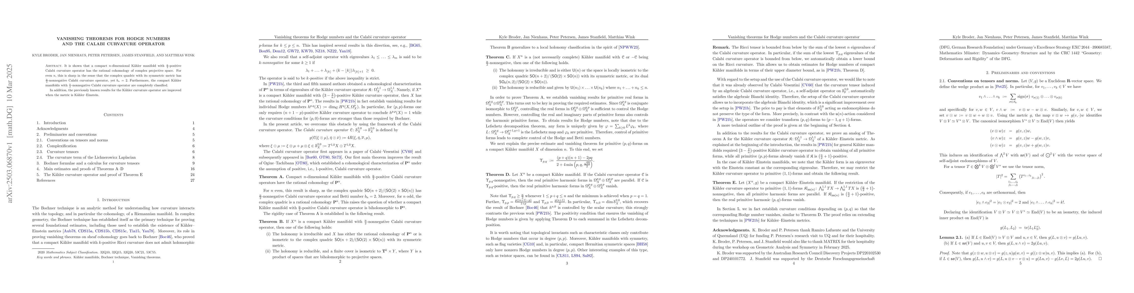 Thumbnail for Vanishing theorems for Hodge numbers and the Calabi curvature operator