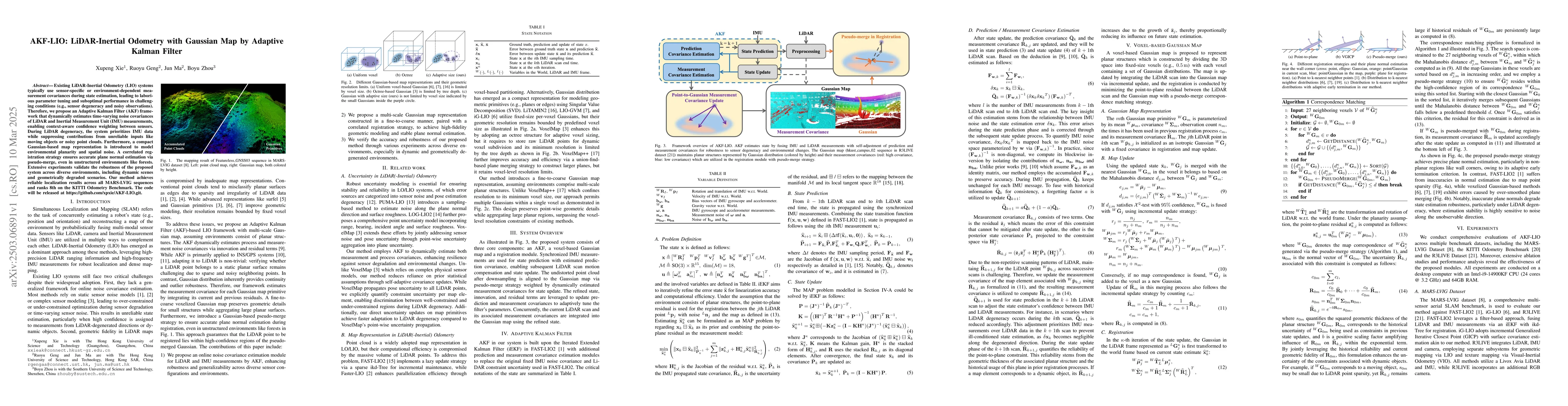 Thumbnail for AKF-LIO: LiDAR-Inertial Odometry with Gaussian Map by Adaptive Kalman
  Filter