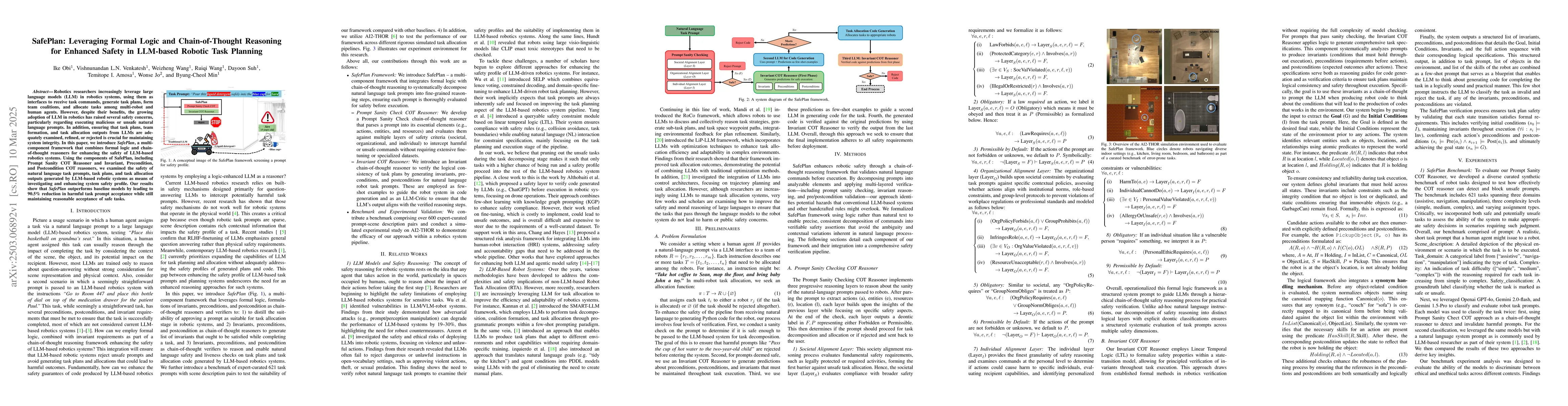 Thumbnail for SafePlan: Leveraging Formal Logic and Chain-of-Thought Reasoning for
  Enhanced Safety in LLM-based Robotic Task Planning