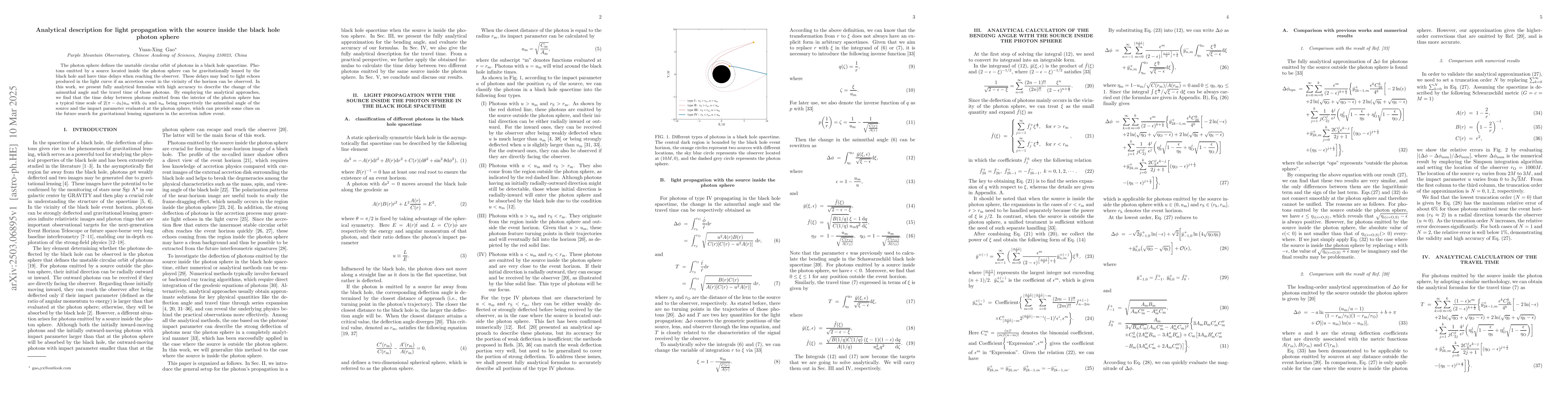 Thumbnail for Analytical description for light propagation with the source inside the
  black hole photon sphere