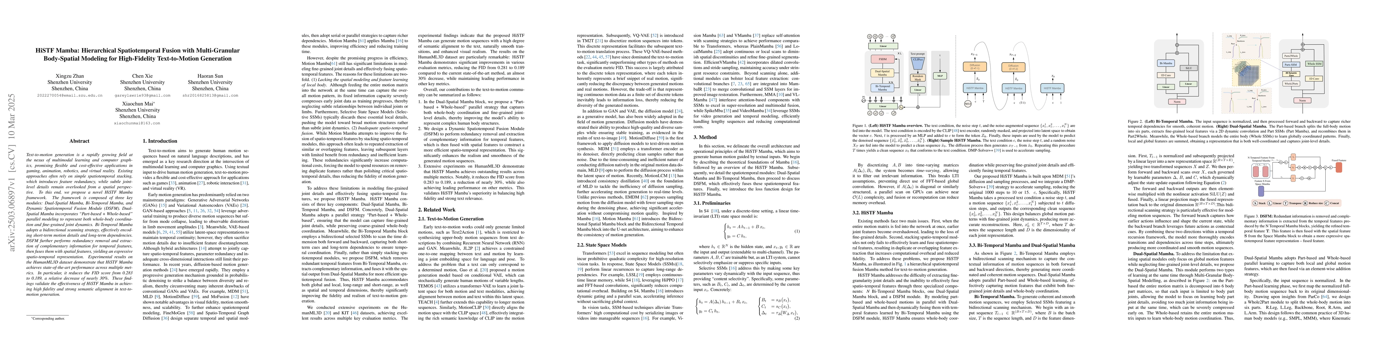 Thumbnail for HiSTF Mamba: Hierarchical Spatiotemporal Fusion with Multi-Granular
  Body-Spatial Modeling for High-Fidelity Text-to-Motion Generation