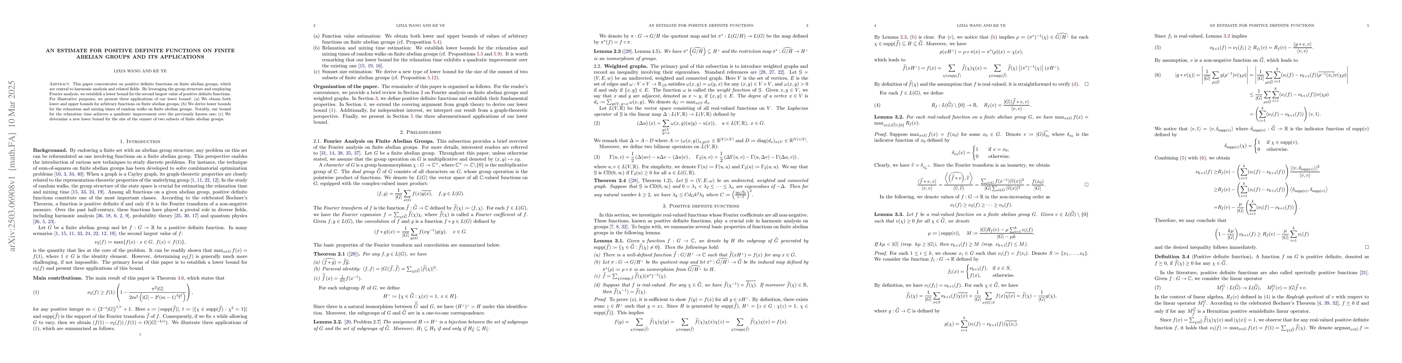 Thumbnail for An estimate for positive definite functions on finite abelian groups and
  its applications