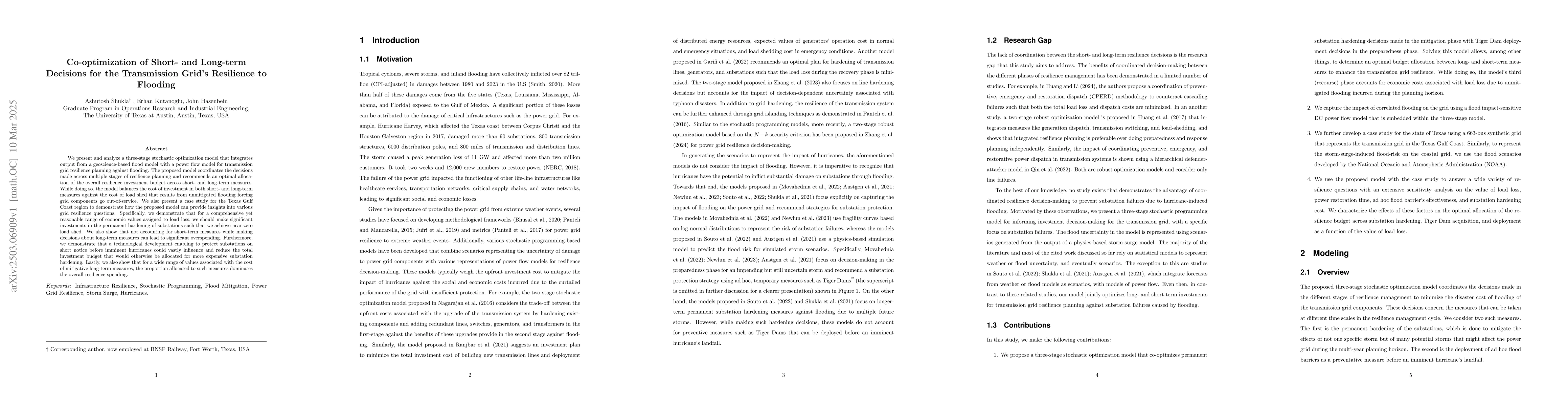 Thumbnail for Co-optimization of Short- and Long-term Decisions for the Transmission
  Grid's Resilience to Flooding