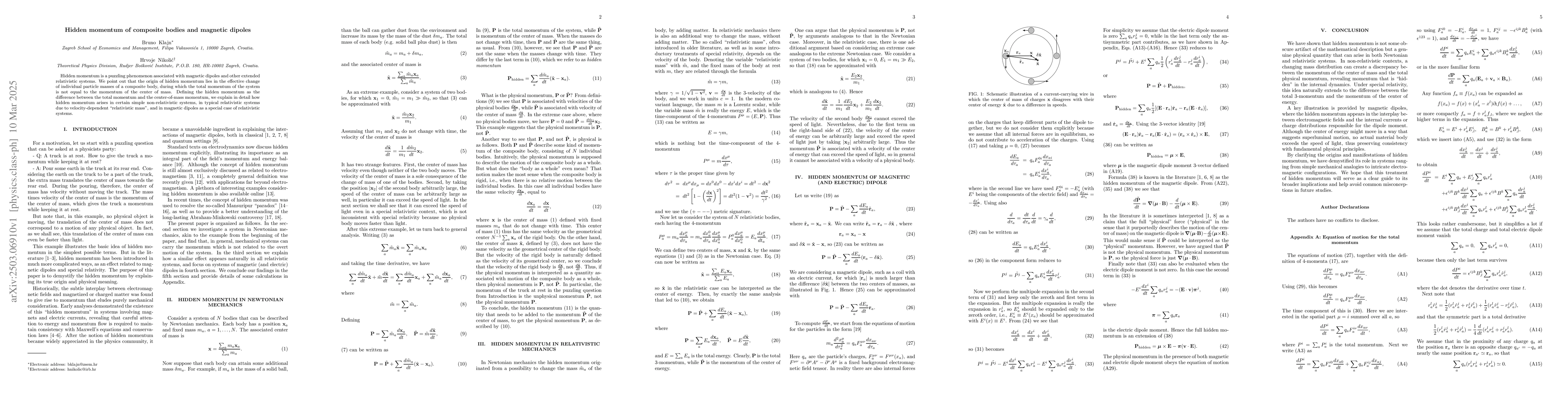 Thumbnail for Hidden momentum of composite bodies and magnetic dipoles