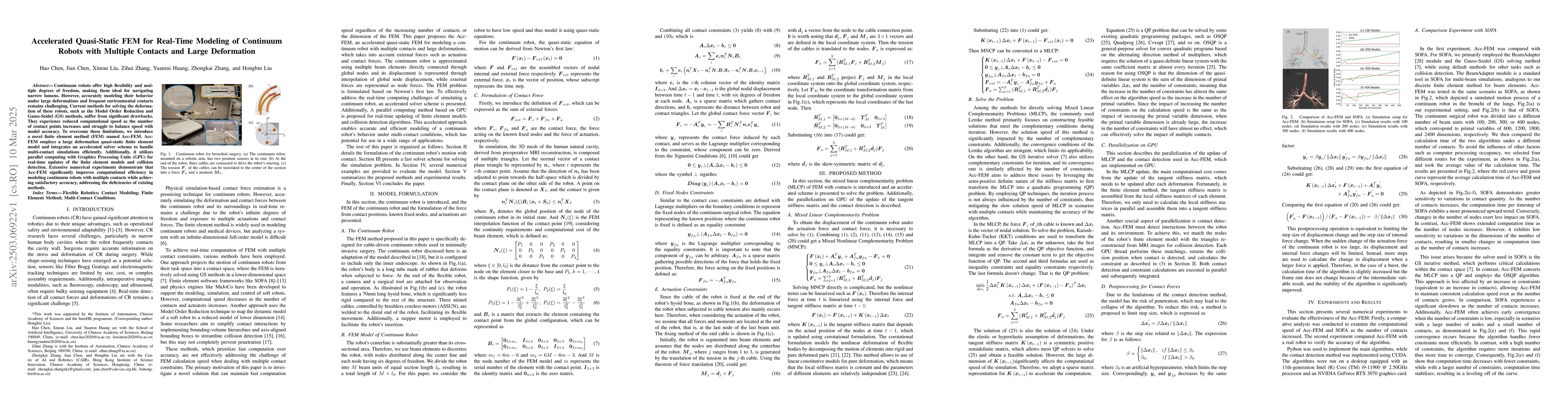 Thumbnail for Accelerated Quasi-Static FEM for Real-Time Modeling of Continuum Robots
  with Multiple Contacts and Large Deformation