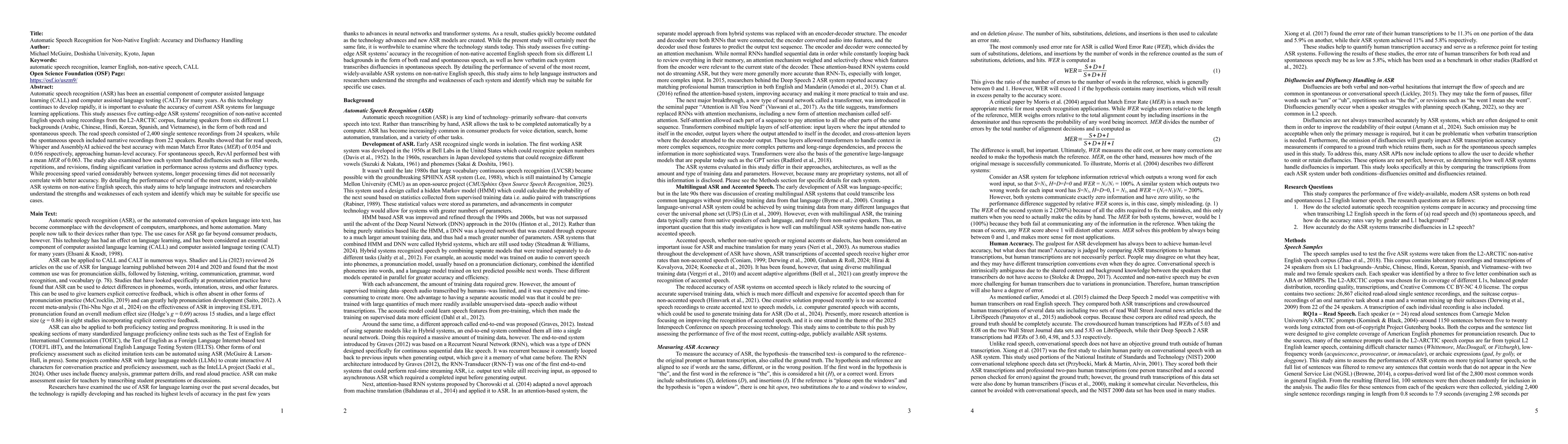Thumbnail for Automatic Speech Recognition for Non-Native English: Accuracy and
  Disfluency Handling