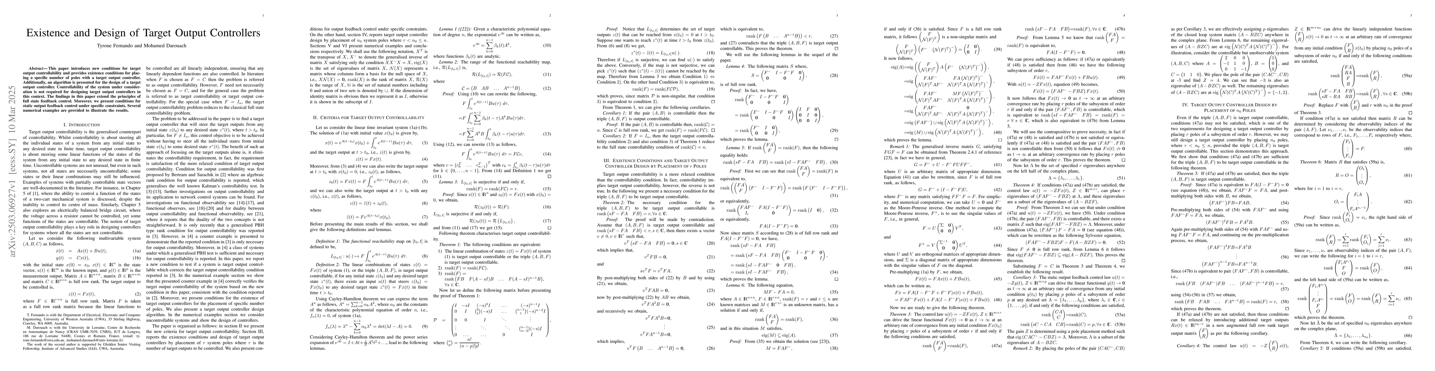 Thumbnail for Existence and Design of Target Output Controllers