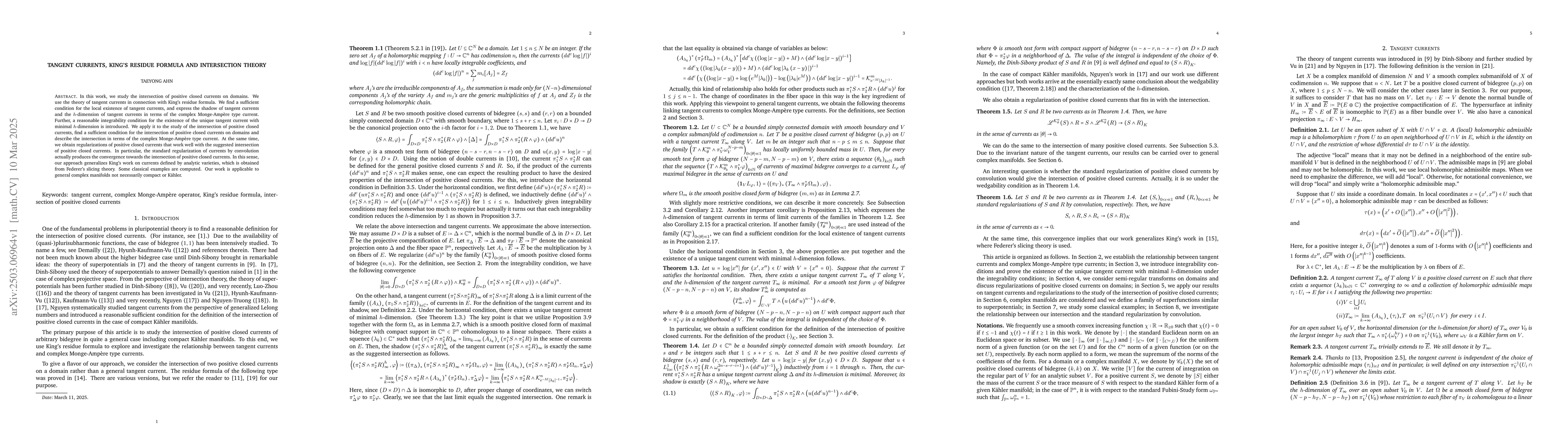 Thumbnail for Tangent Currents, King's Residue Formula and Intersection Theory