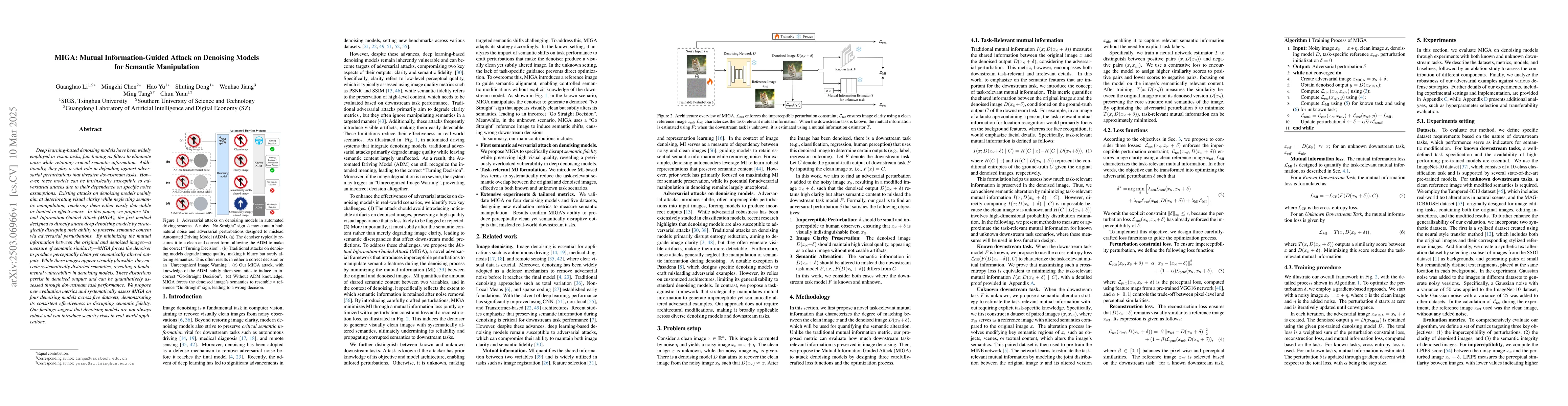 Thumbnail for MIGA: Mutual Information-Guided Attack on Denoising Models for Semantic
  Manipulation