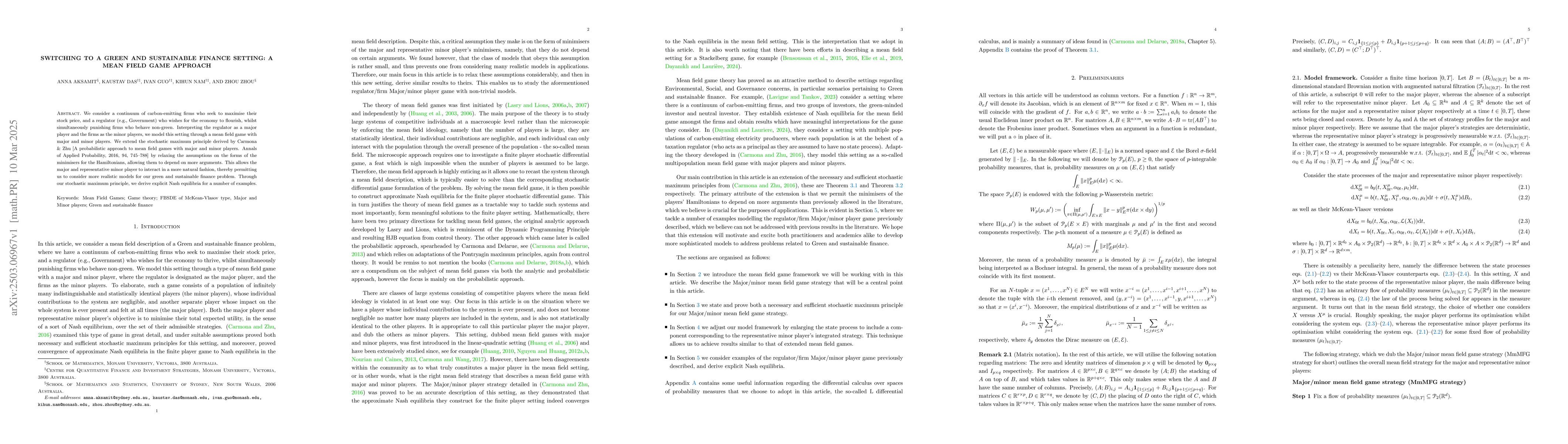 Thumbnail for Switching to a Green and sustainable finance setting: a mean field game
  approach