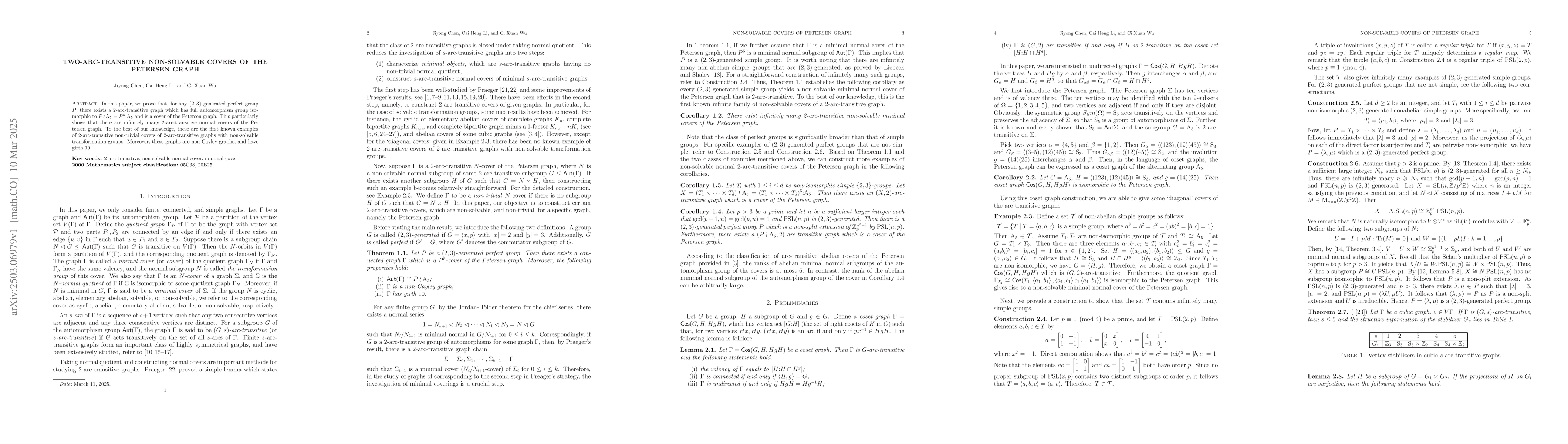 Thumbnail for Two-arc-transitive non-solvable covers of the Petersen graph
