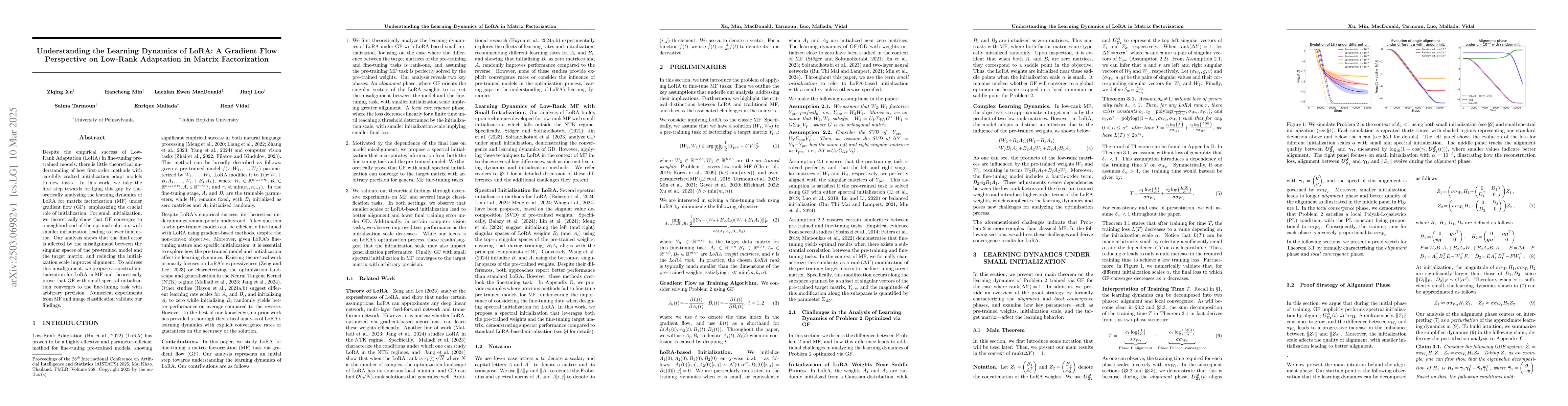 Thumbnail for Understanding the Learning Dynamics of LoRA: A Gradient Flow Perspective
  on Low-Rank Adaptation in Matrix Factorization