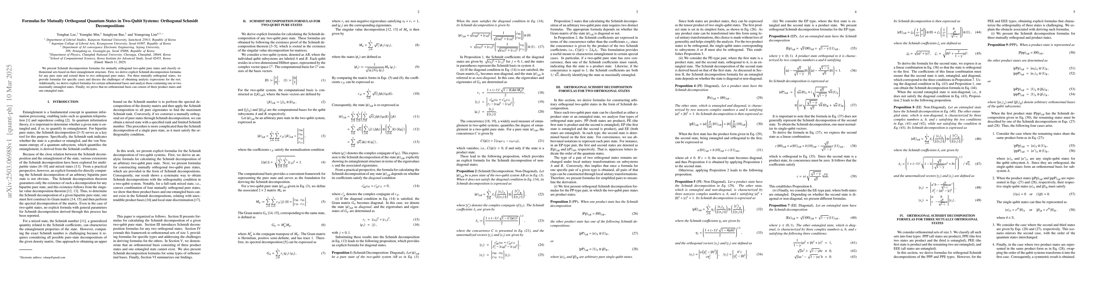 Thumbnail for Formulas for Mutually Orthogonal Quantum States in Two-Qubit Systems:
  Orthogonal Schmidt Decompositions
