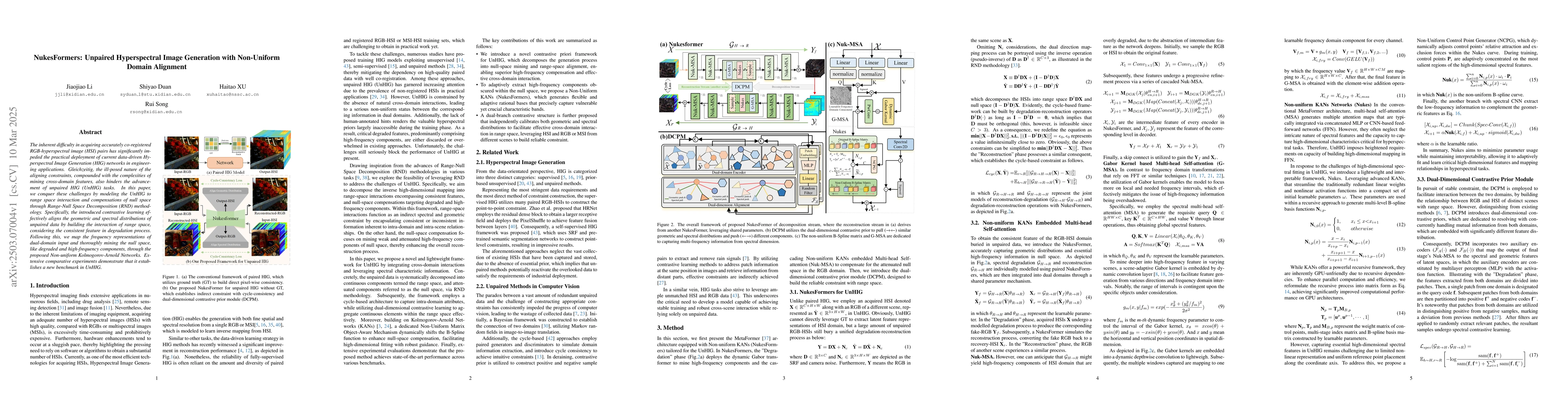 Thumbnail for NukesFormers: Unpaired Hyperspectral Image Generation with Non-Uniform
  Domain Alignment