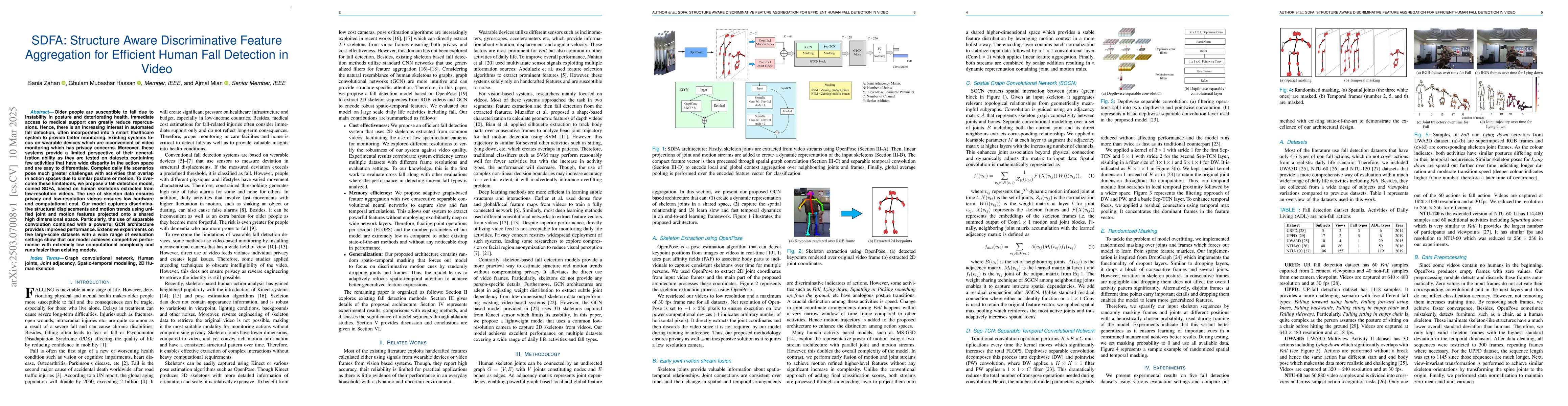 Thumbnail for SDFA: Structure Aware Discriminative Feature Aggregation for Efficient
  Human Fall Detection in Video