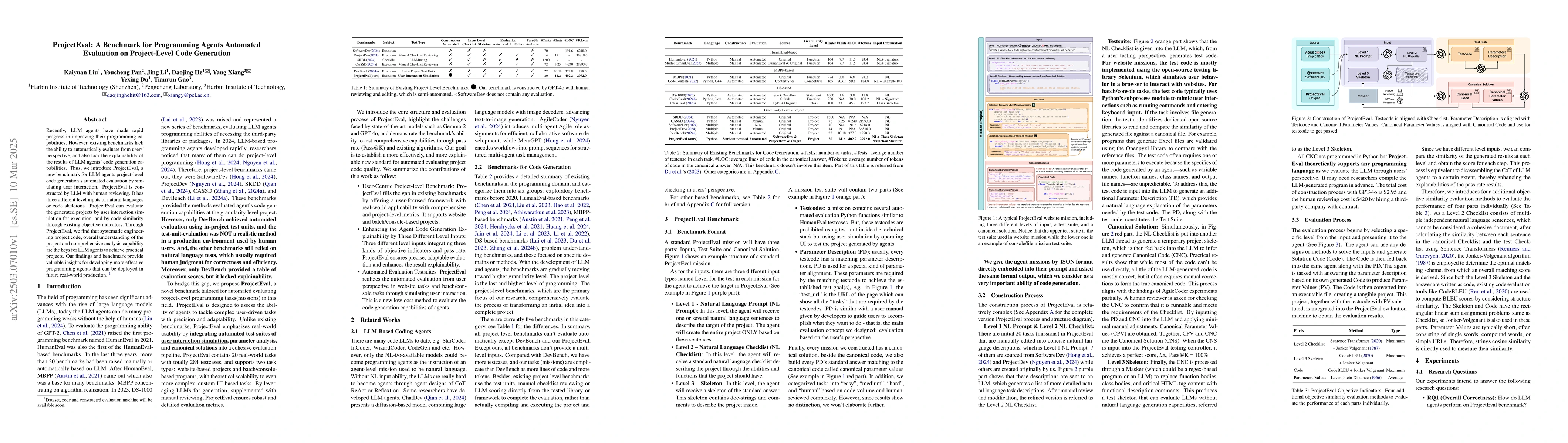 Thumbnail for ProjectEval: A Benchmark for Programming Agents Automated Evaluation on
  Project-Level Code Generation