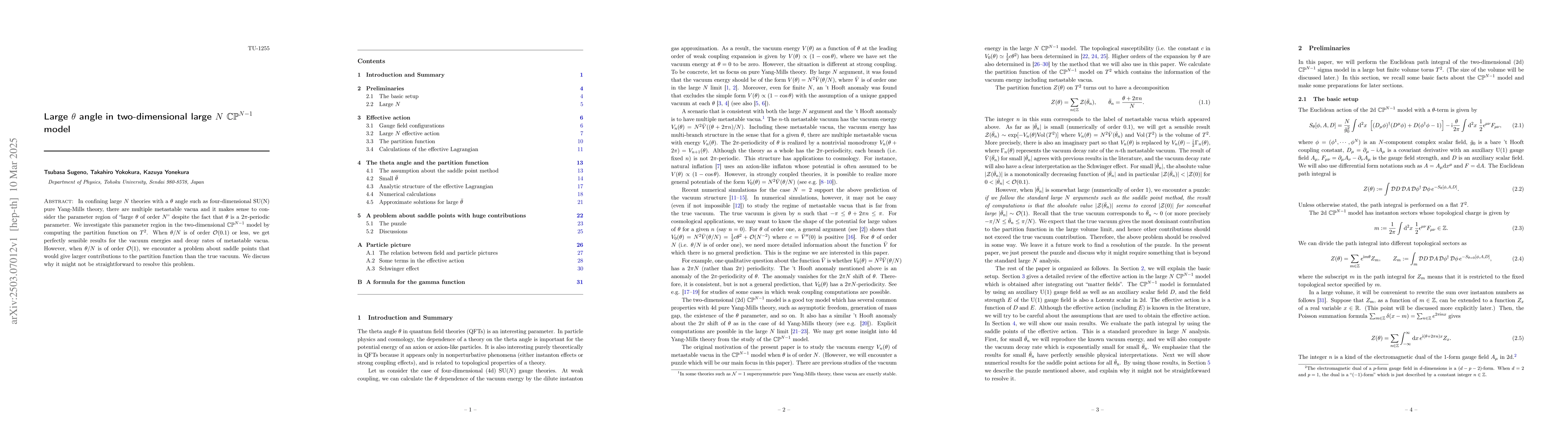 Thumbnail for Large $θ$ angle in two-dimensional large $N$ $\mathbb{CP}^{N-1}$
  model