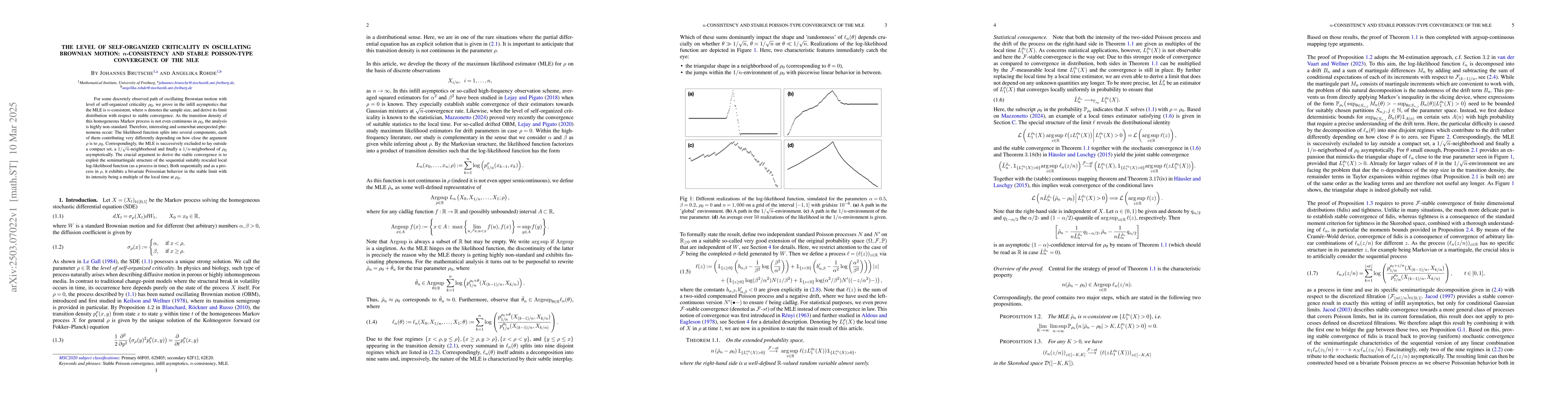 Thumbnail for The level of self-organized criticality in oscillating Brownian motion:
  $n$-consistency and stable Poisson-type convergence of the MLE