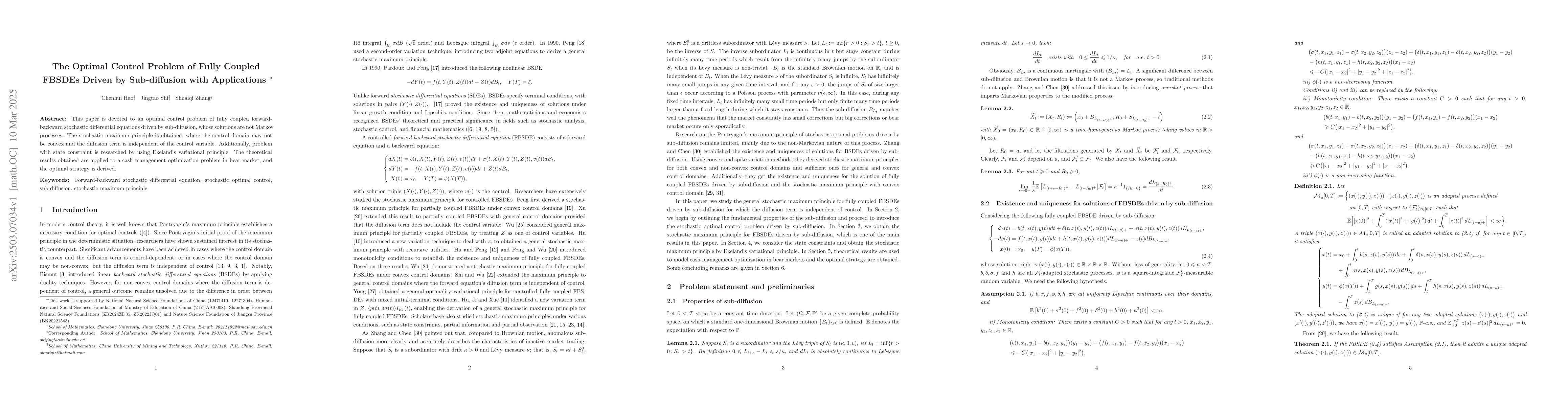 Thumbnail for The Optimal Control Problem of Fully Coupled FBSDEs Driven by
  Sub-diffusion with Applications
