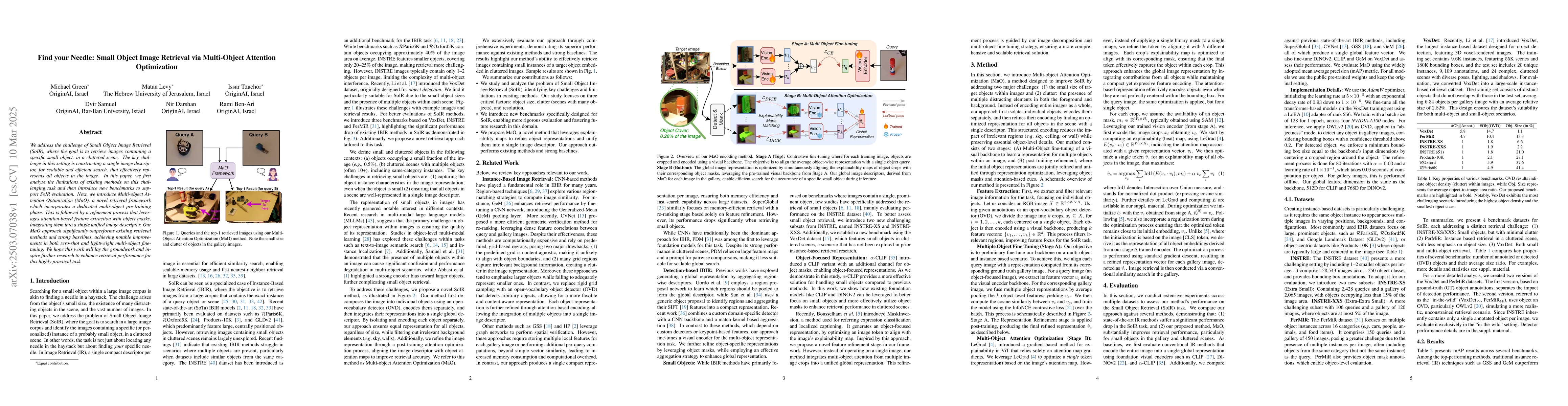 Thumbnail for Find your Needle: Small Object Image Retrieval via Multi-Object
  Attention Optimization