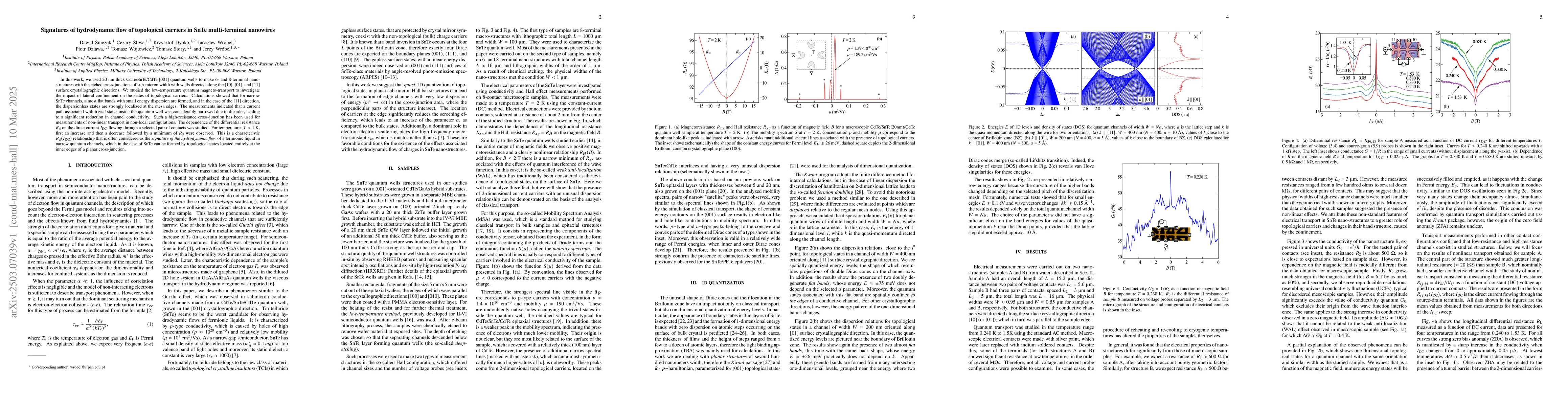 Thumbnail for Signatures of hydrodynamic flow of topological carriers in SnTe
  multi-terminal nanowires