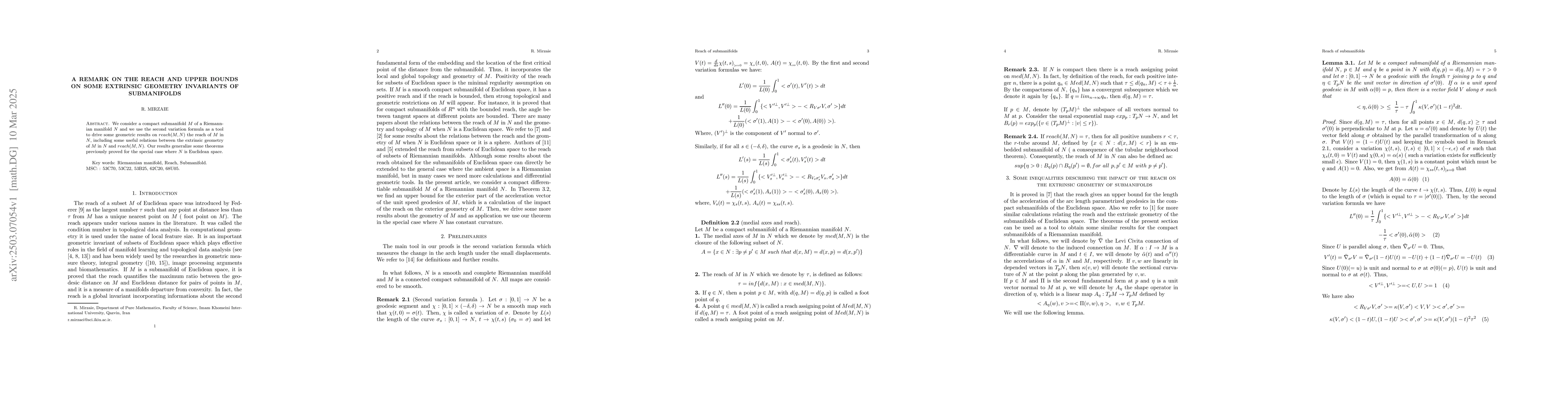 Thumbnail for A remark on the reach and upper bounds on some extrinsic geometry
  invariants of submanifolds