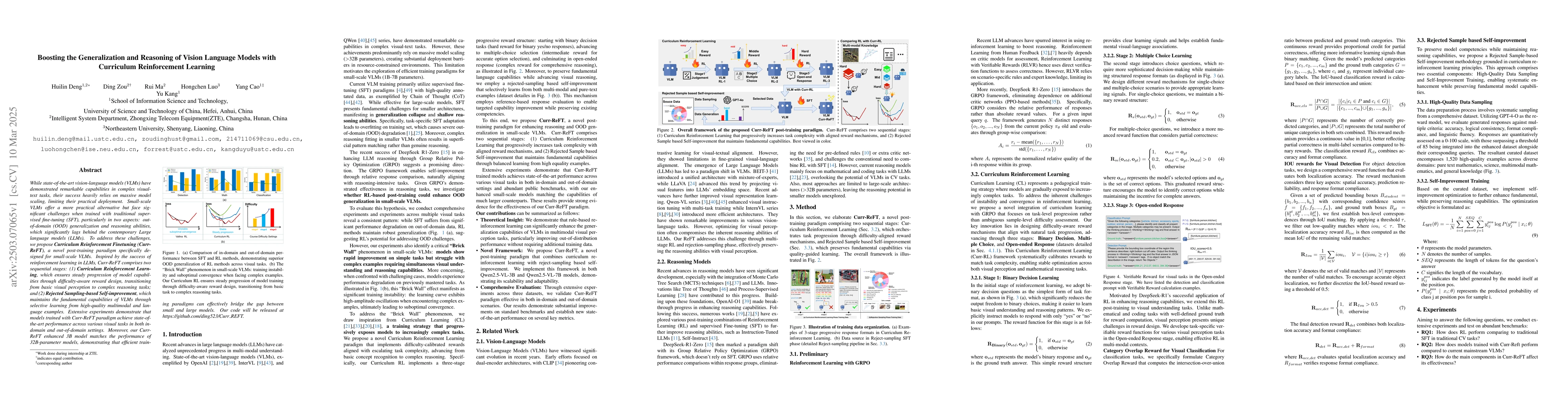 Thumbnail for Boosting the Generalization and Reasoning of Vision Language Models with
  Curriculum Reinforcement Learning