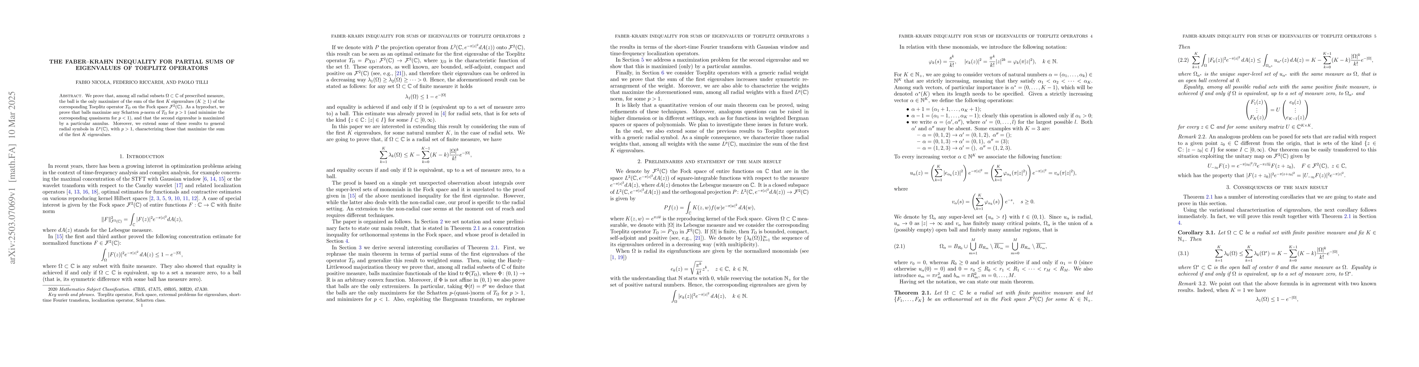 Thumbnail for The Faber-Krahn inequality for partial sums of eigenvalues of Toeplitz
  operators