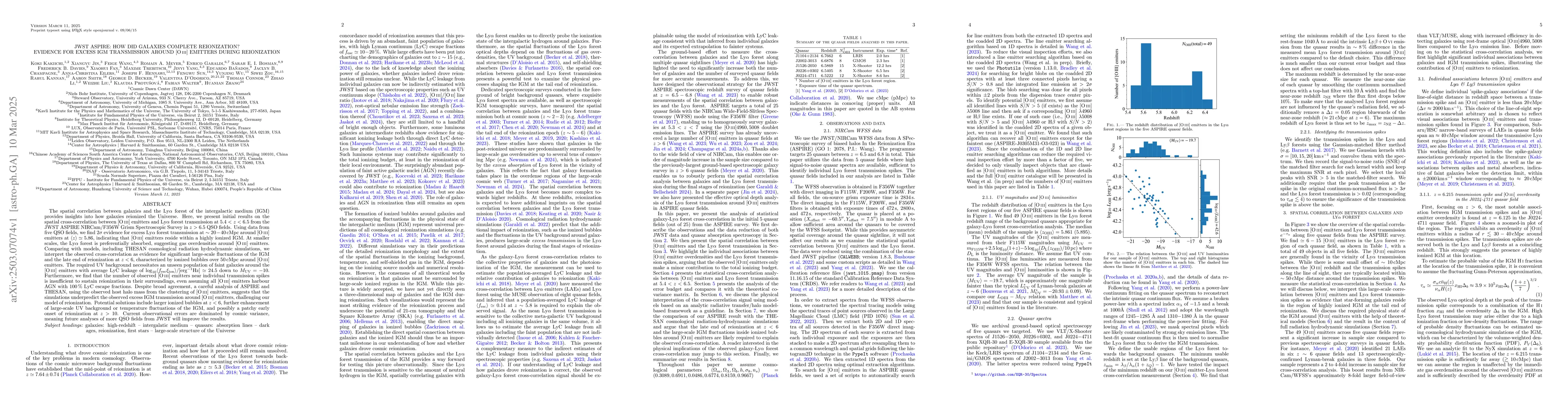 Thumbnail for JWST ASPIRE: How Did Galaxies Complete Reionization? Evidence for Excess
  IGM Transmission around ${\rm [O\,{\scriptstyle III}]}$ Emitters during
  Reionization