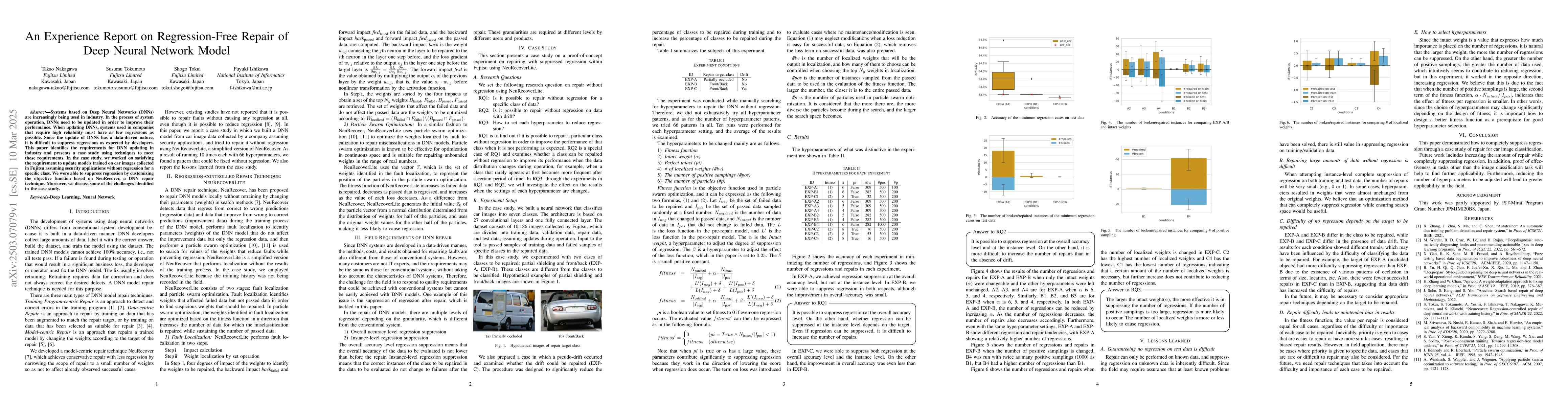 Thumbnail for An Experience Report on Regression-Free Repair of Deep Neural Network
  Model