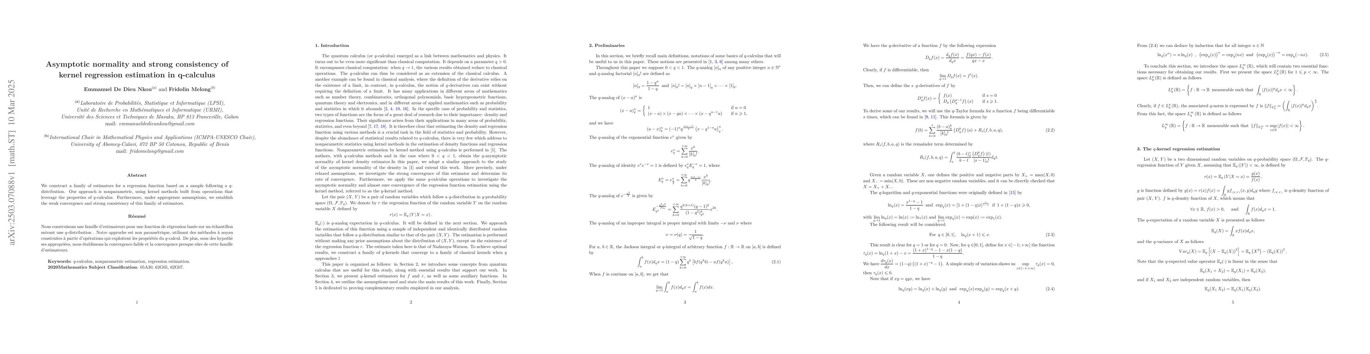 Thumbnail for Asymptotic normality and strong consistency of kernel regression
  estimation in q-calculus