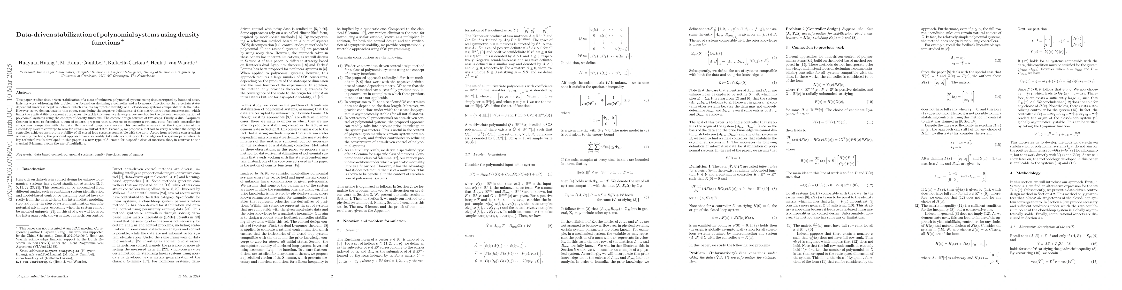 Thumbnail for Data-driven stabilization of polynomial systems using density functions