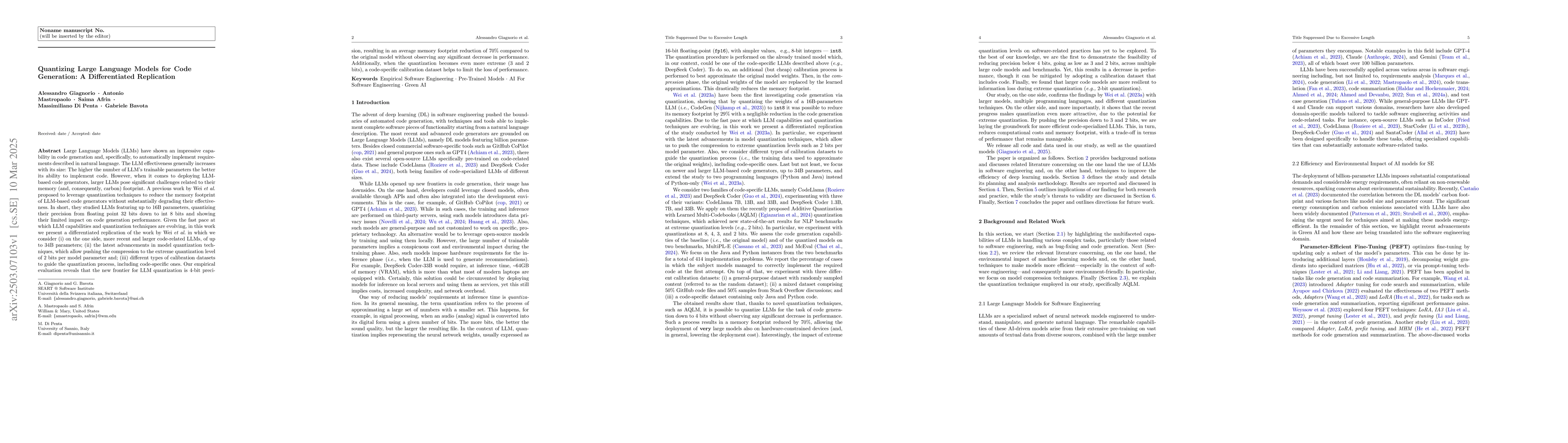 Thumbnail for Quantizing Large Language Models for Code Generation: A Differentiated
  Replication