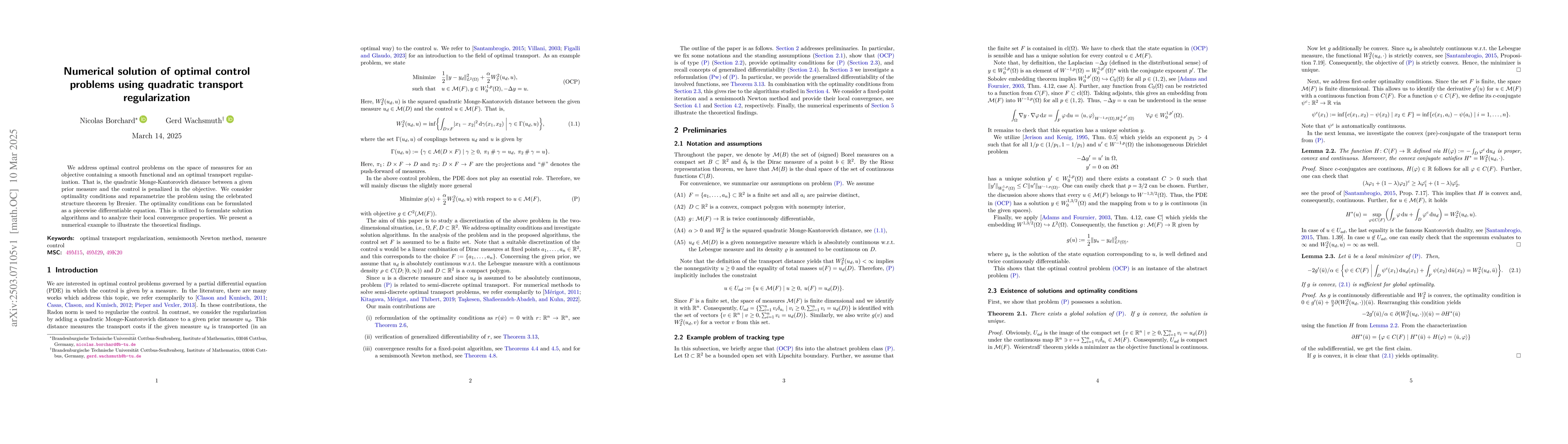 Thumbnail for Numerical solution of optimal control problems using quadratic transport
  regularization