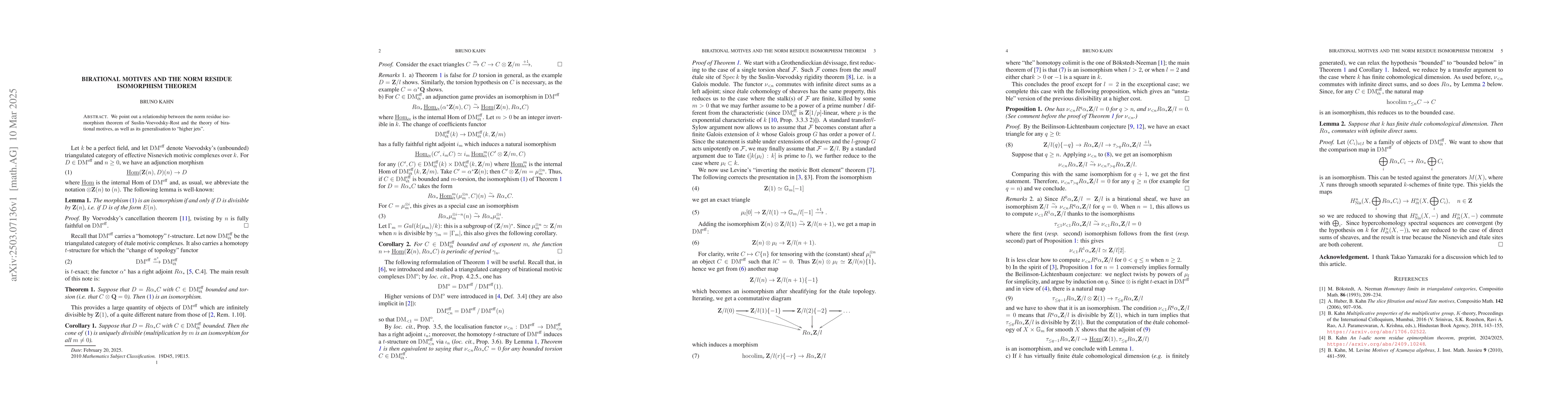 Thumbnail for Birational motives and the norm residue isomorphism theorem