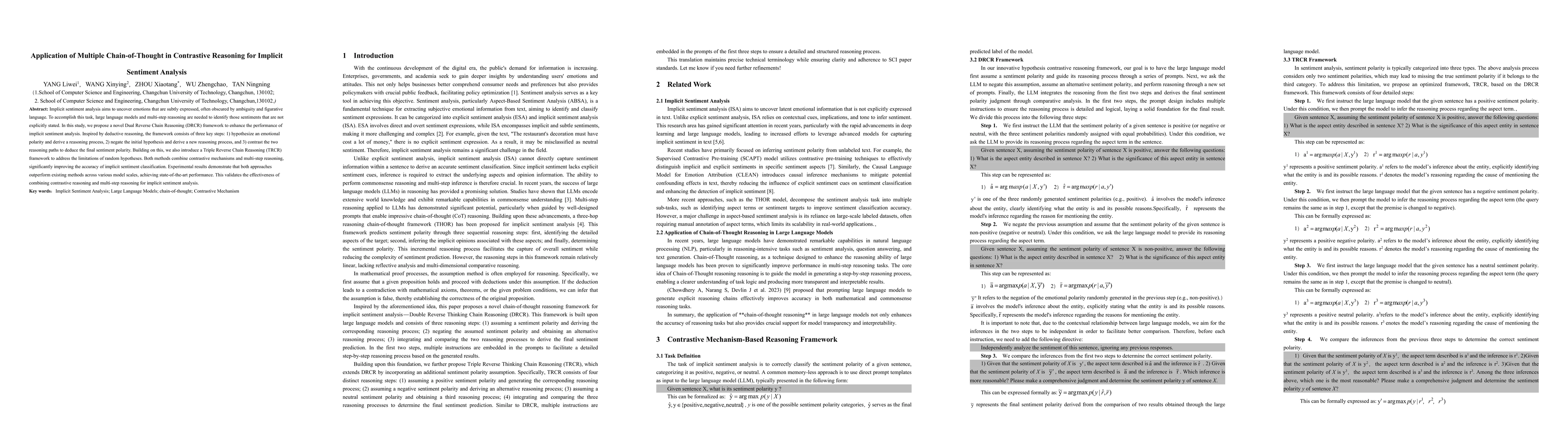 Thumbnail for Application of Multiple Chain-of-Thought in Contrastive Reasoning for
  Implicit Sentiment Analysis