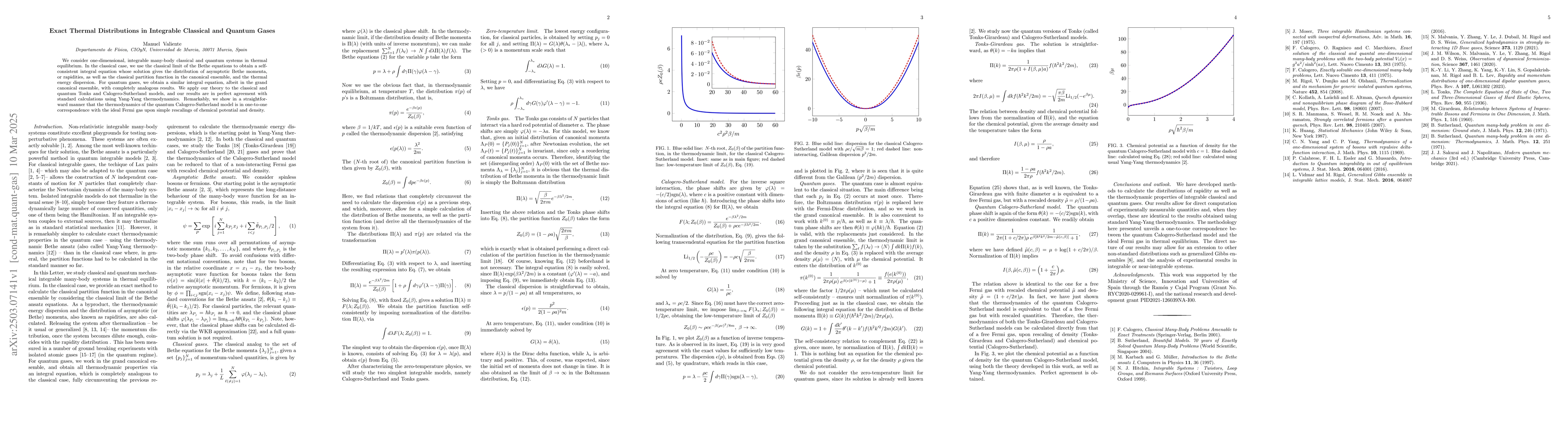 Thumbnail for Exact Thermal Distributions in Integrable Classical and Quantum Gases