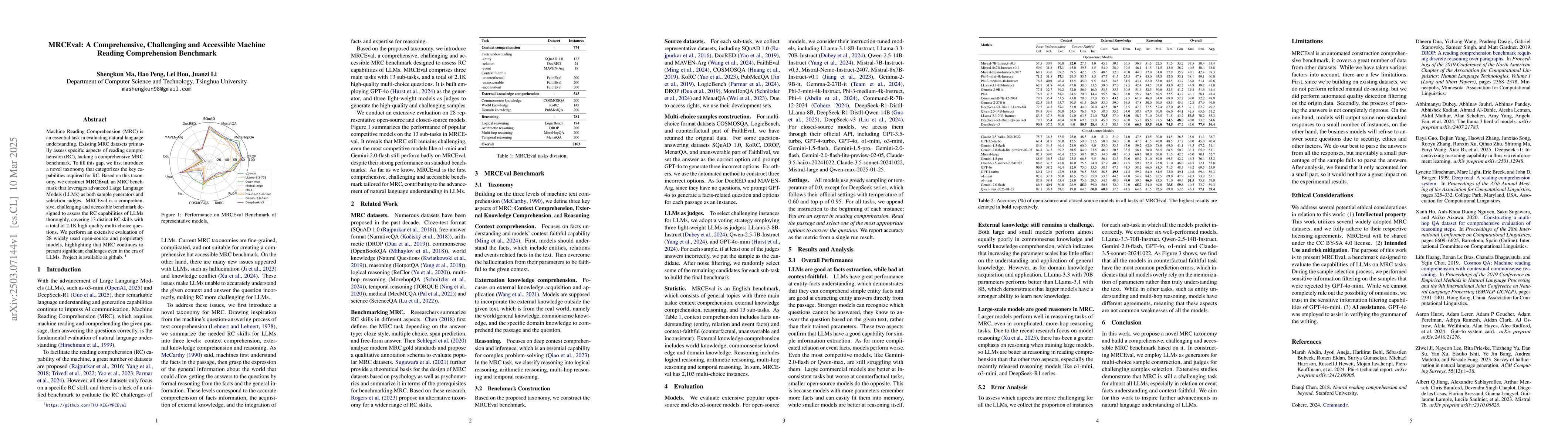 Thumbnail for MRCEval: A Comprehensive, Challenging and Accessible Machine Reading
  Comprehension Benchmark