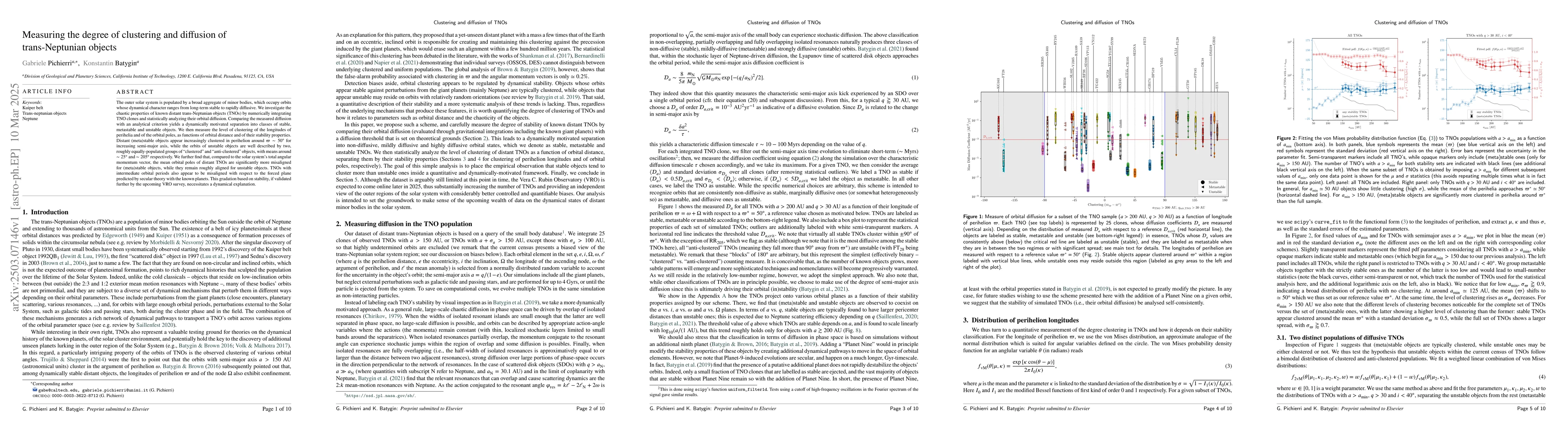 Thumbnail for Measuring the degree of clustering and diffusion of trans-Neptunian
  objects