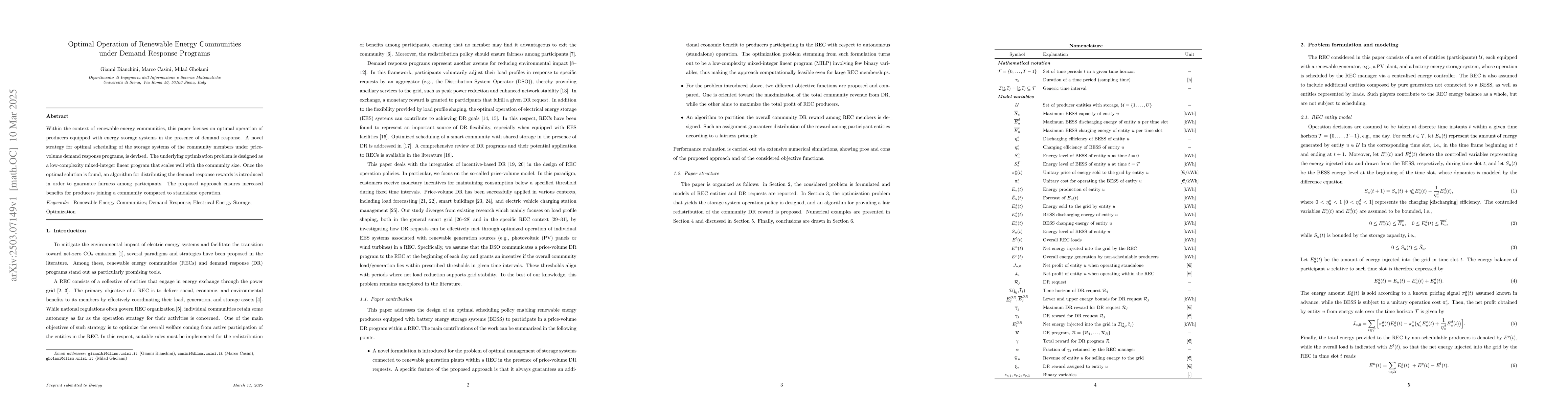 Thumbnail for Optimal Operation of Renewable Energy Communities under Demand Response
  Programs