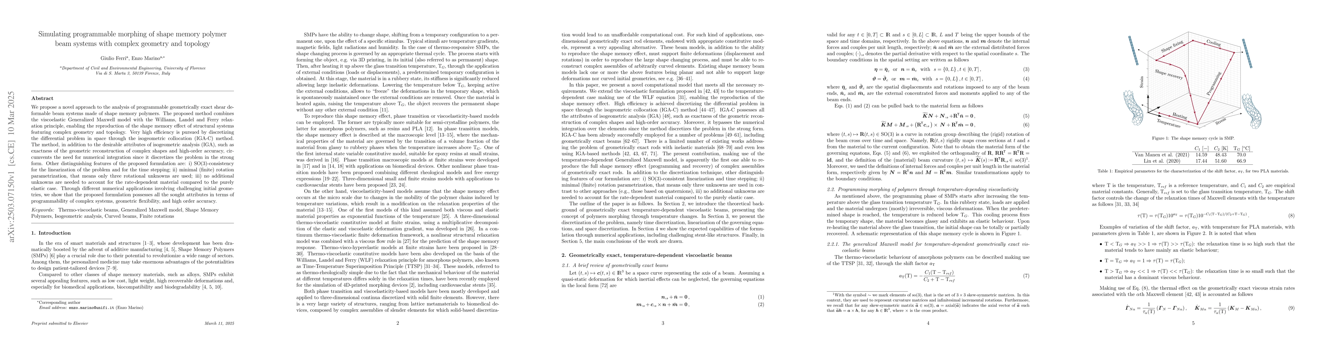Thumbnail for Simulating programmable morphing of shape memory polymer beam systems
  with complex geometry and topology