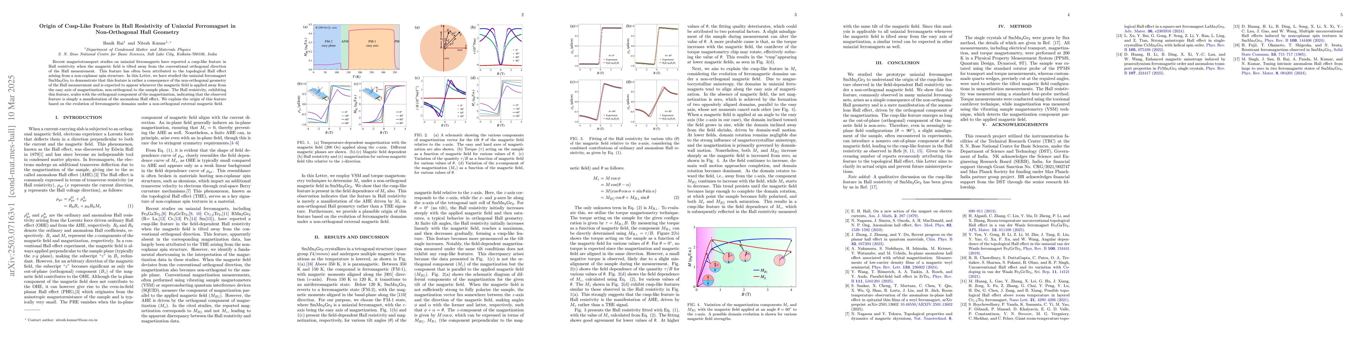 Thumbnail for Origin of Cusp-Like Feature in Hall Resistivity of Uniaxial Ferromagnet
  in Non-Orthogonal Hall Geometry